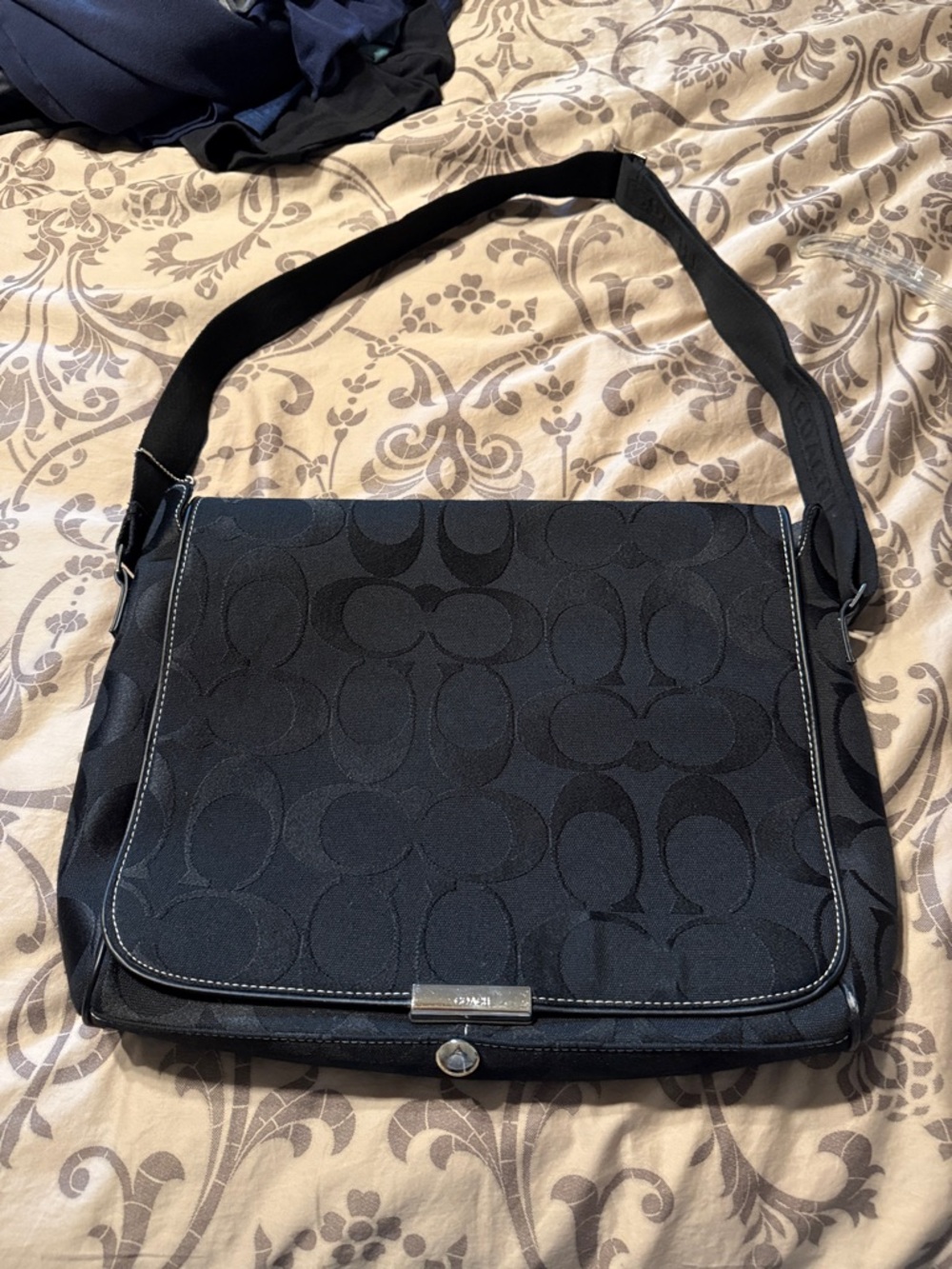 Coach Black Signature Messenger Crossbody with Tonal Logo